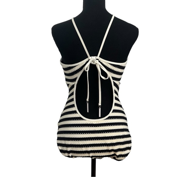 Seafolly One Piece Swimsuit Striped Black White Halter High Neck Size 12 Large - Picture 2 of 5